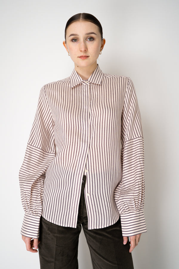 Tonet Silk Viscose Striped Voile Blouse in Brown and Pink