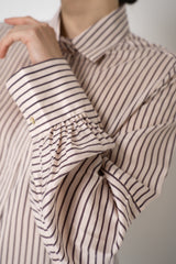 Tonet Silk Viscose Striped Voile Blouse in Brown and Pink