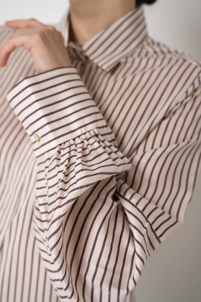 Tonet Silk Viscose Striped Voile Blouse in Brown and Pink