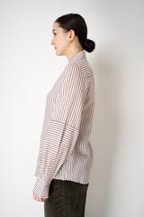 Tonet Silk Viscose Striped Voile Blouse in Brown and Pink