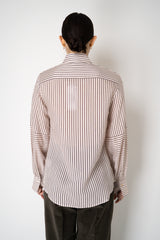 Tonet Silk Viscose Striped Voile Blouse in Brown and Pink