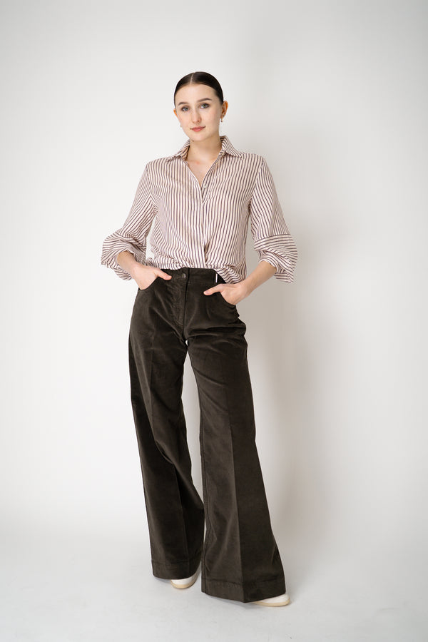 Tonet Silk Viscose Striped Voile Blouse in Brown and Pink