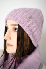 Herno Cashmere Knit Ribbed Toque in Lilac