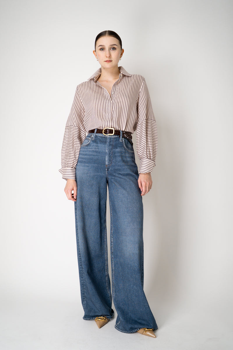 Tonet Silk Viscose Striped Voile Blouse in Brown and Pink
