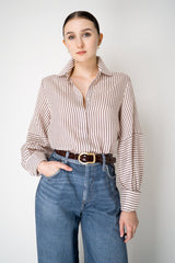 Tonet Silk Viscose Striped Voile Blouse in Brown and Pink