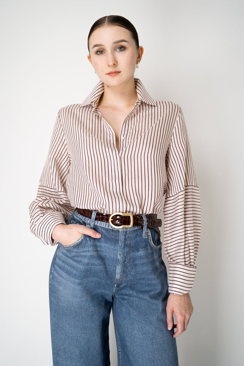 Tonet Silk Viscose Striped Voile Blouse in Brown and Pink
