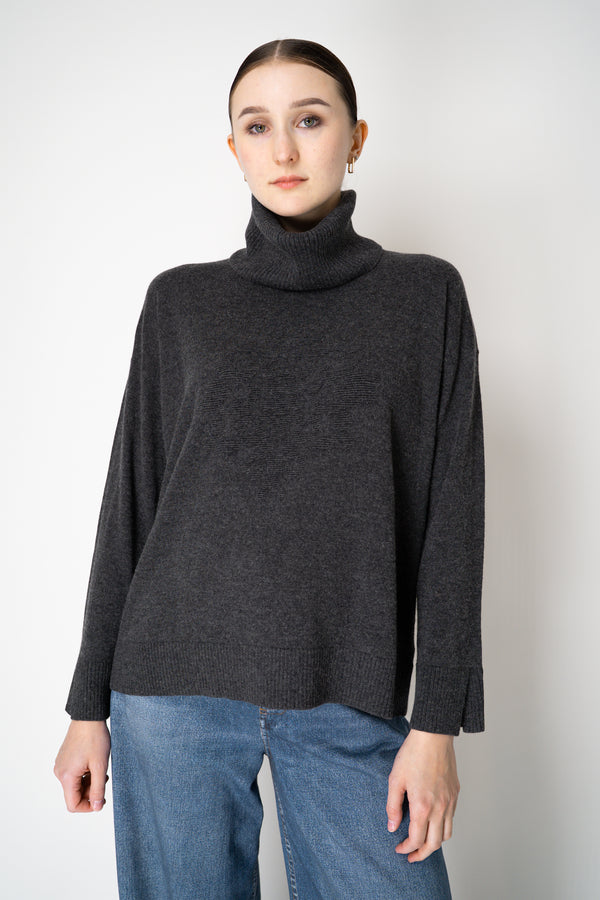 Tonet Wool Cashmere Knit Pullover with Detachable Neckline in Dark Grey