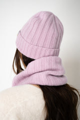 Herno Cashmere Knit Ribbed Toque in Lilac