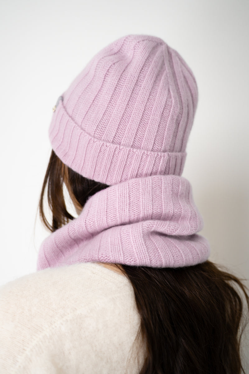 Herno Cashmere Knit Ribbed Toque in Lilac