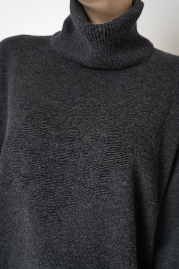 Tonet Wool Cashmere Knit Pullover with Detachable Neckline in Dark Grey