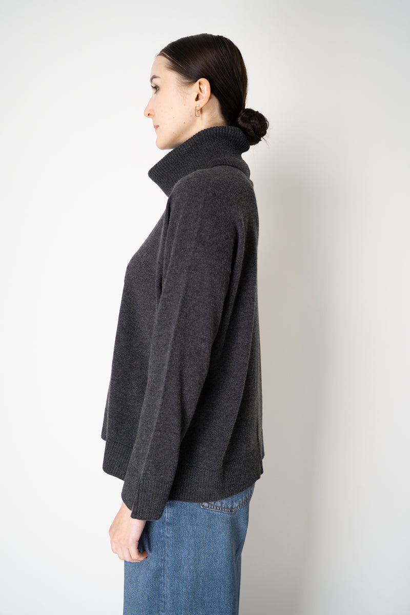 Tonet Wool Cashmere Knit Pullover with Detachable Neckline in Dark Grey