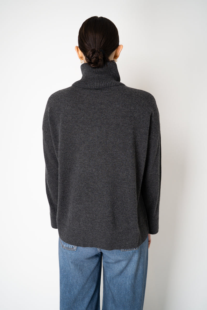 Tonet Wool Cashmere Knit Pullover with Detachable Neckline in Dark Grey