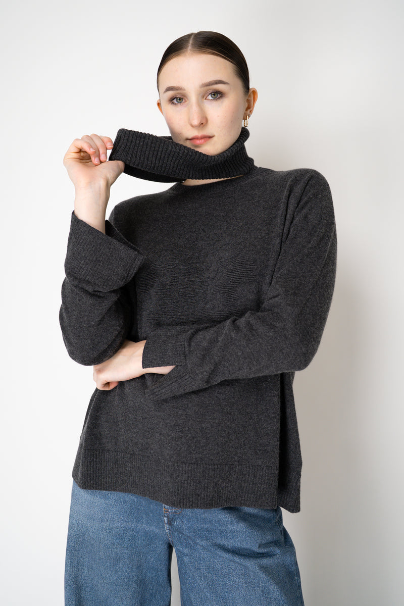 Tonet Wool Cashmere Knit Pullover with Detachable Neckline in Dark Grey