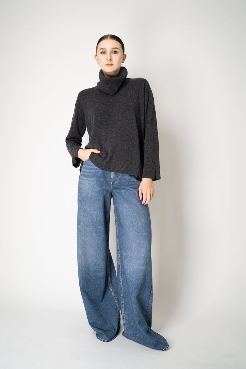 Tonet Wool Cashmere Knit Pullover with Detachable Neckline in Dark Grey