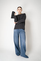 Tonet Wool Cashmere Knit Pullover with Detachable Neckline in Dark Grey