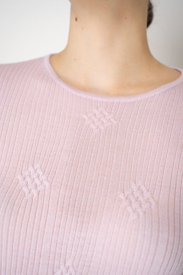 Tonet Featherweight Merino Wool Knit Crew Neck in Lilac Pink