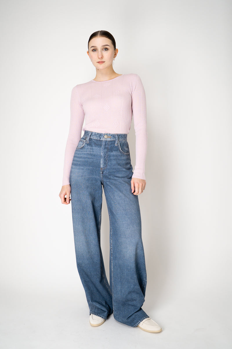 Tonet Featherweight Merino Wool Knit Crew Neck in Lilac Pink