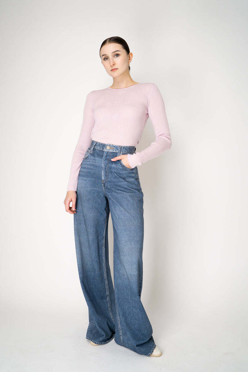 Tonet Featherweight Merino Wool Knit Crew Neck in Lilac Pink