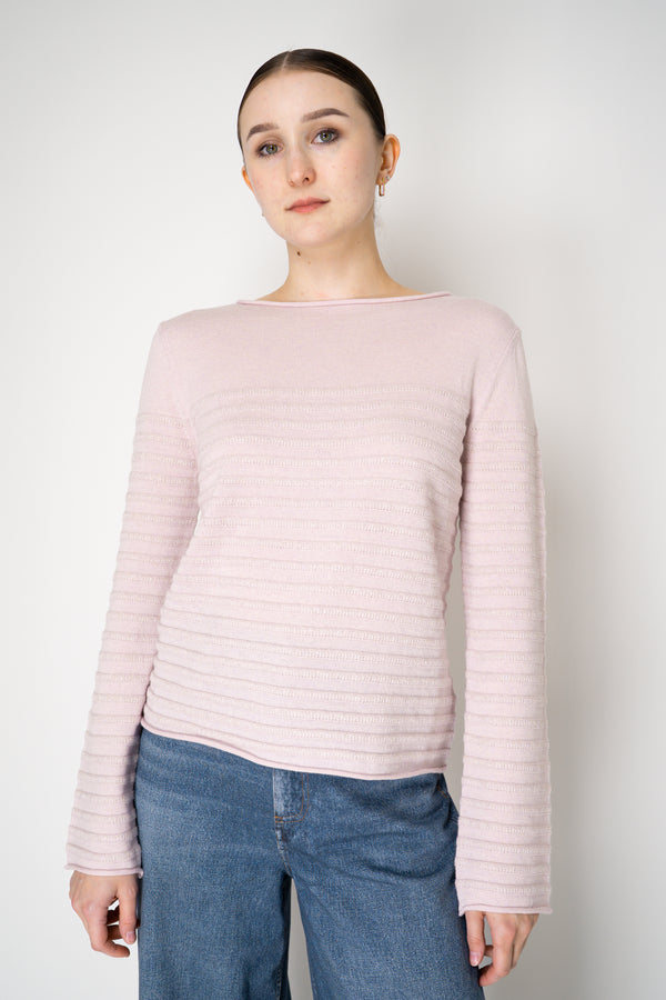 Tonet Wool Cashmere Knit Ribbed Lurex Pullover in Lilac Pink