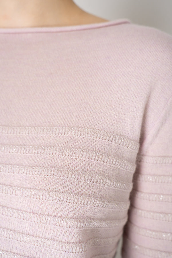 Tonet Wool Cashmere Knit Ribbed Lurex Pullover in Lilac Pink
