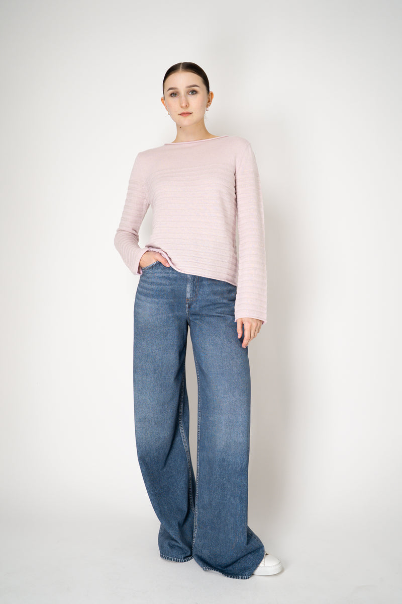 Tonet Wool Cashmere Knit Ribbed Lurex Pullover in Lilac Pink