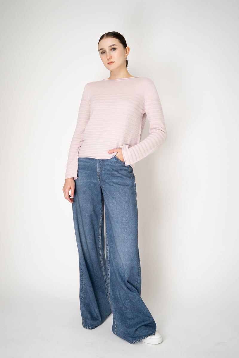 Tonet Wool Cashmere Knit Ribbed Lurex Pullover in Lilac Pink