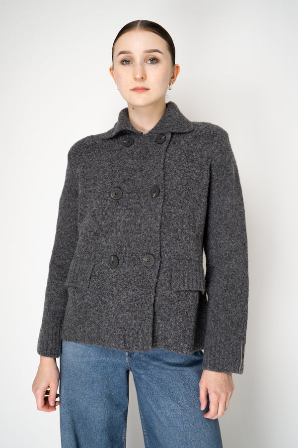Tonet Wool Cashmere Knit Collared Double Breasted Coat in Grey