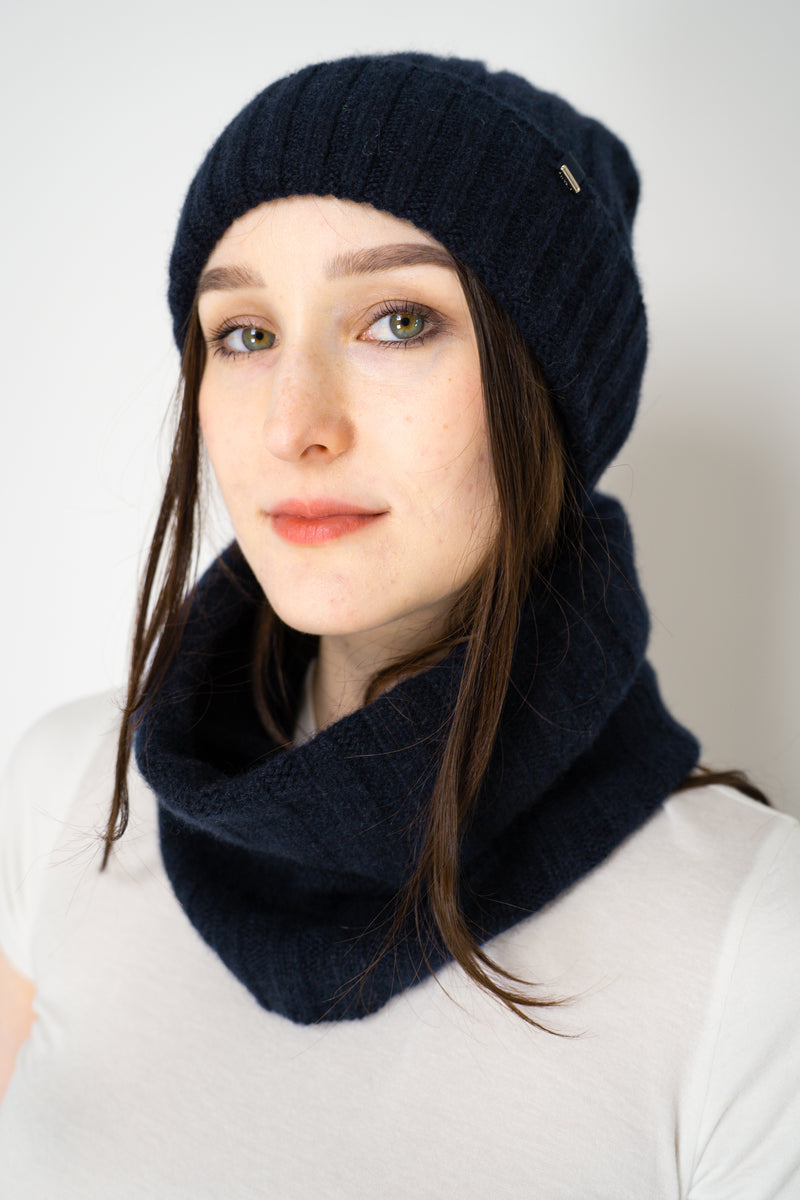 Herno Cashmere Knit Ribbed Toque in Navy