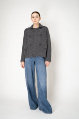 Tonet Wool Cashmere Knit Collared Double Breasted Coat in Grey