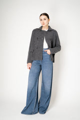 Tonet Wool Cashmere Knit Collared Double Breasted Coat in Grey