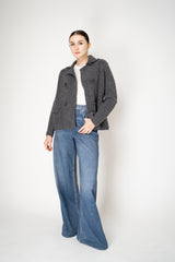 Tonet Wool Cashmere Knit Collared Double Breasted Coat in Grey