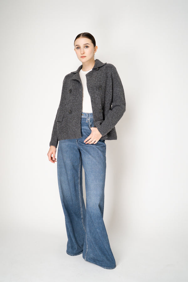Tonet Wool Cashmere Knit Collared Double Breasted Coat in Grey