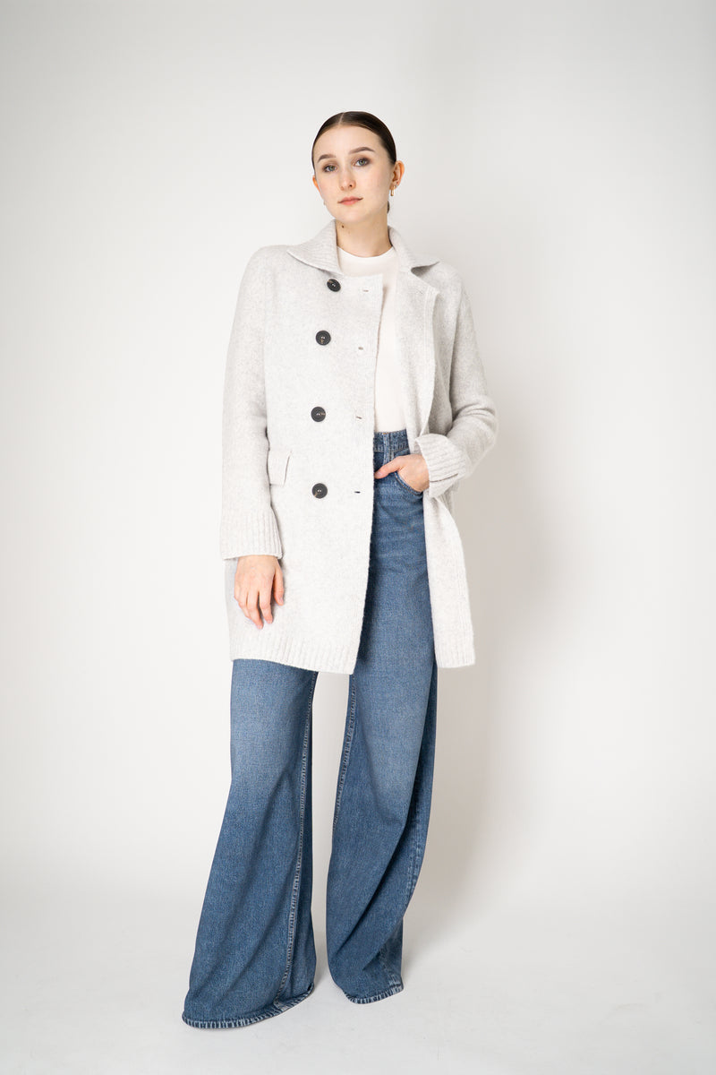 Tonet Wool Cashmere Double Breasted Knit Coat in Light Grey