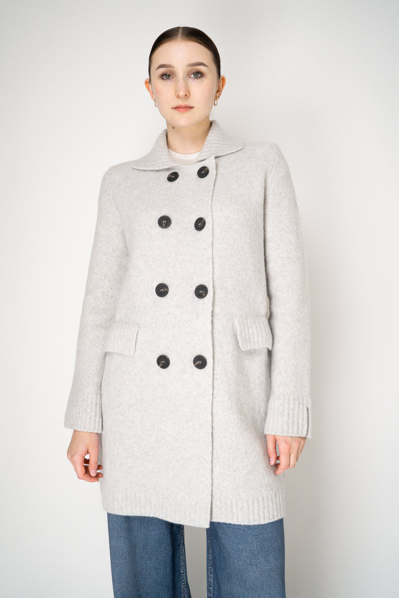 Tonet Wool Cashmere Double Breasted Knit Coat in Light Grey