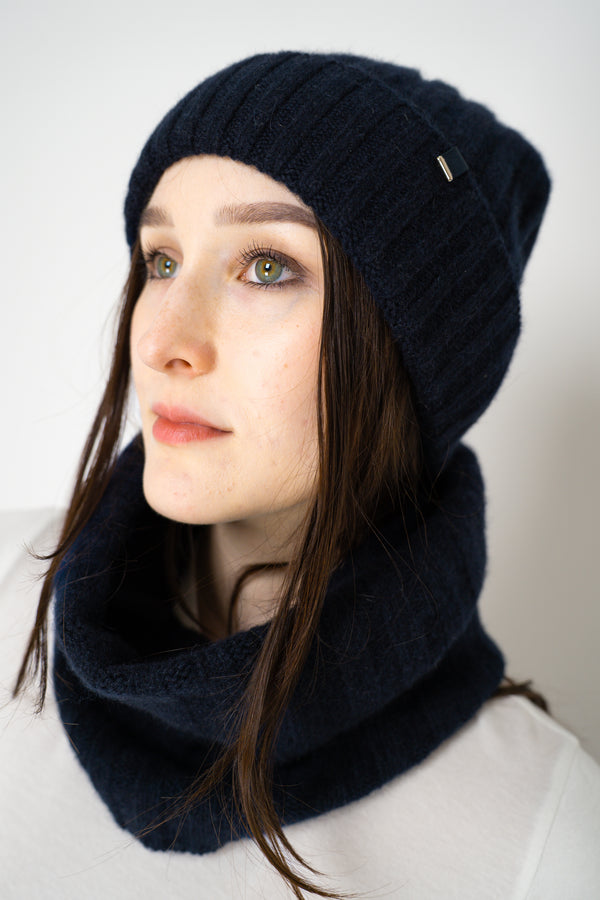 Herno Cashmere Knit Ribbed Toque in Navy