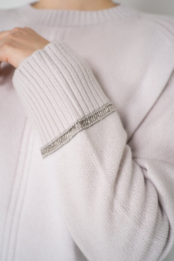 Tonet Knit Cashmere Pullover with Lurex Bracelets in Light Grey