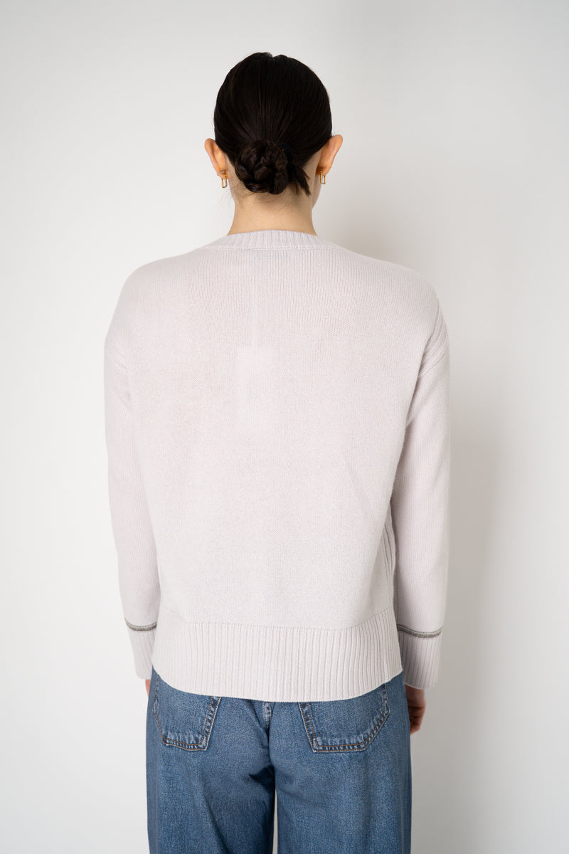 Tonet Knit Cashmere Pullover with Lurex Bracelets in Light Grey