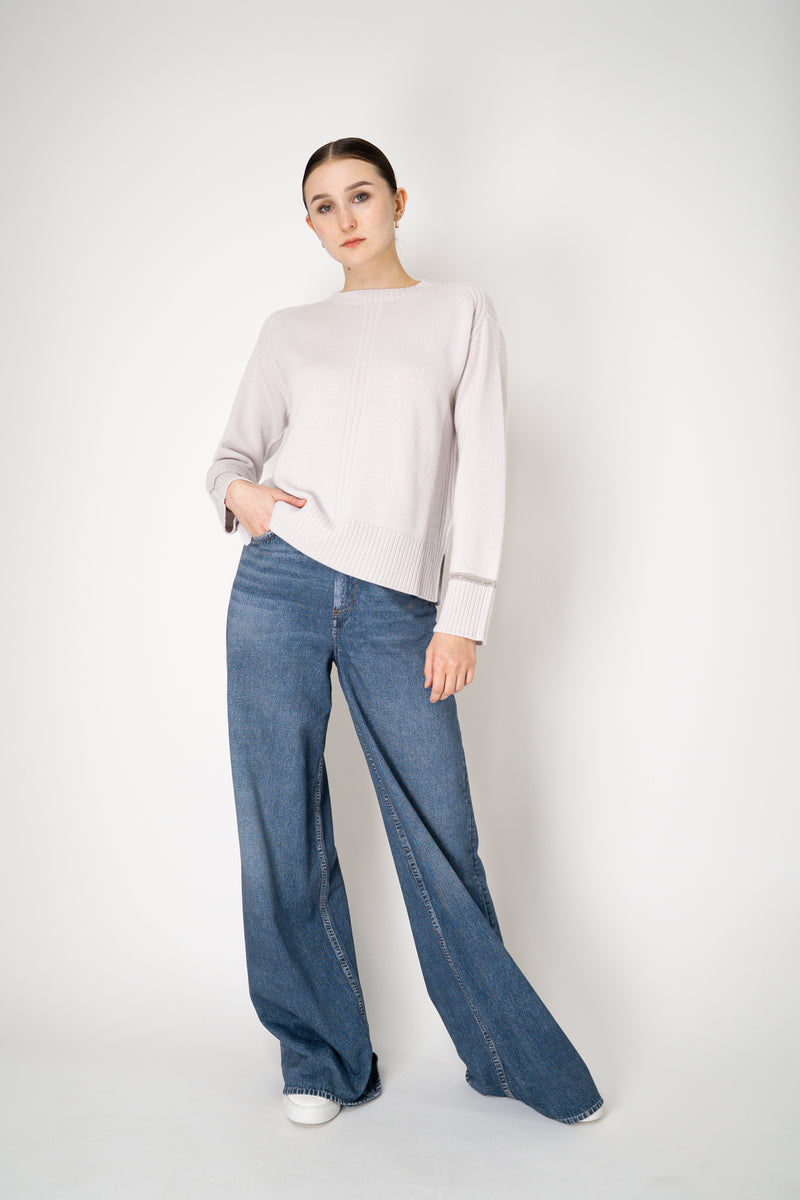 Tonet Knit Cashmere Pullover with Lurex Bracelets in Light Grey