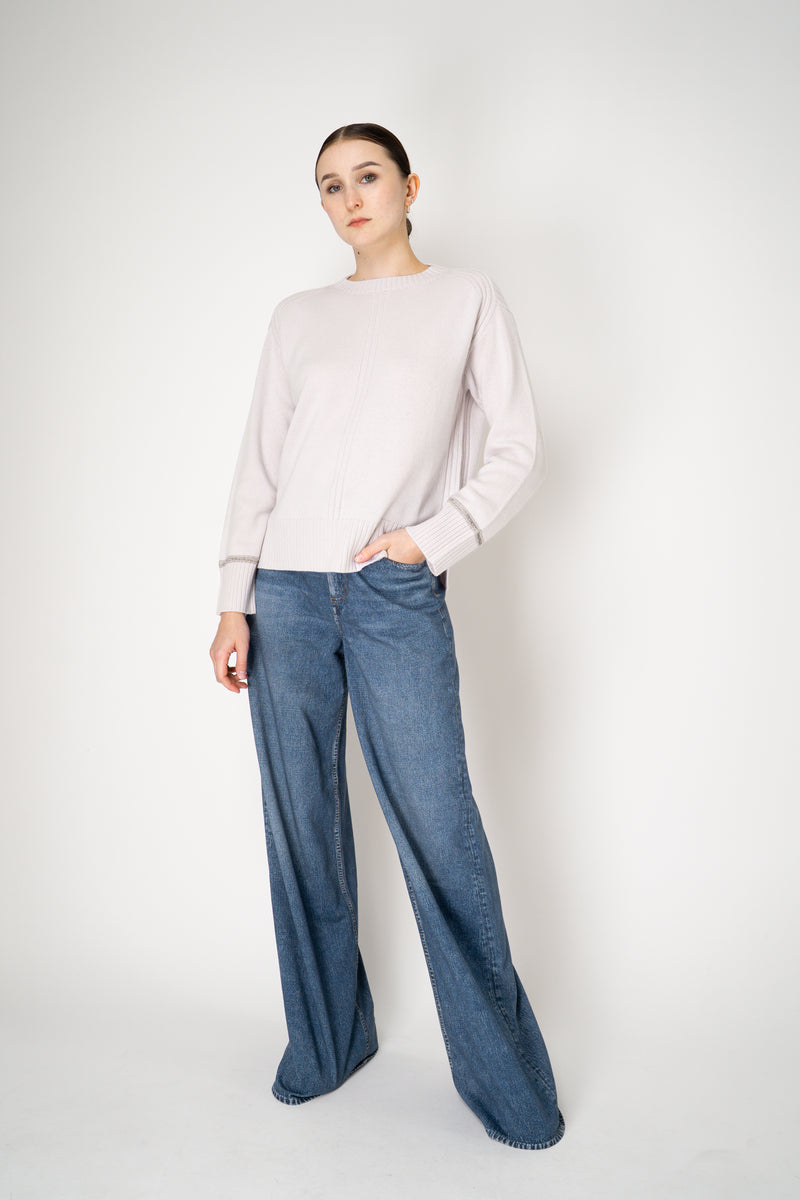 Tonet Knit Cashmere Pullover with Lurex Bracelets in Light Grey