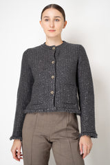 Tonet Wool Cashmere Knit Lurex Cardigan in Grey
