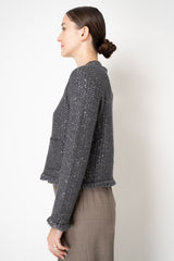 Tonet Wool Cashmere Knit Lurex Cardigan in Grey
