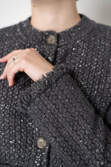 Tonet Wool Cashmere Knit Lurex Cardigan in Grey