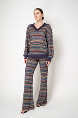 Missoni Open Neck Knit Polo Pullover in Multicolour Mini Chevron