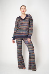 Missoni Open Neck Knit Polo Pullover in Multicolour Mini Chevron