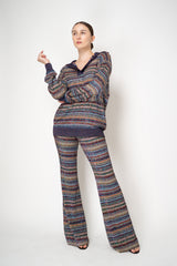 Missoni Open Neck Knit Polo Pullover in Multicolour Mini Chevron