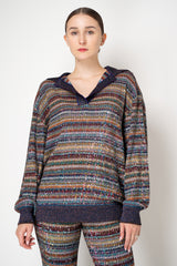 Missoni Open Neck Knit Polo Pullover in Multicolour Mini Chevron