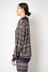 Missoni Open Neck Knit Polo Pullover in Multicolour Mini Chevron