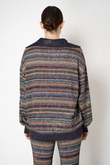 Missoni Open Neck Knit Polo Pullover in Multicolour Mini Chevron