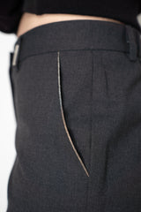 Tonet Virgin Wool Weave Tapered Trousers with Lurex Thread Embellished Pockets in Dark Grey