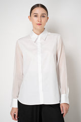 Tonet Cotton Button Up Blouse with Strip Organza Sleeves in White